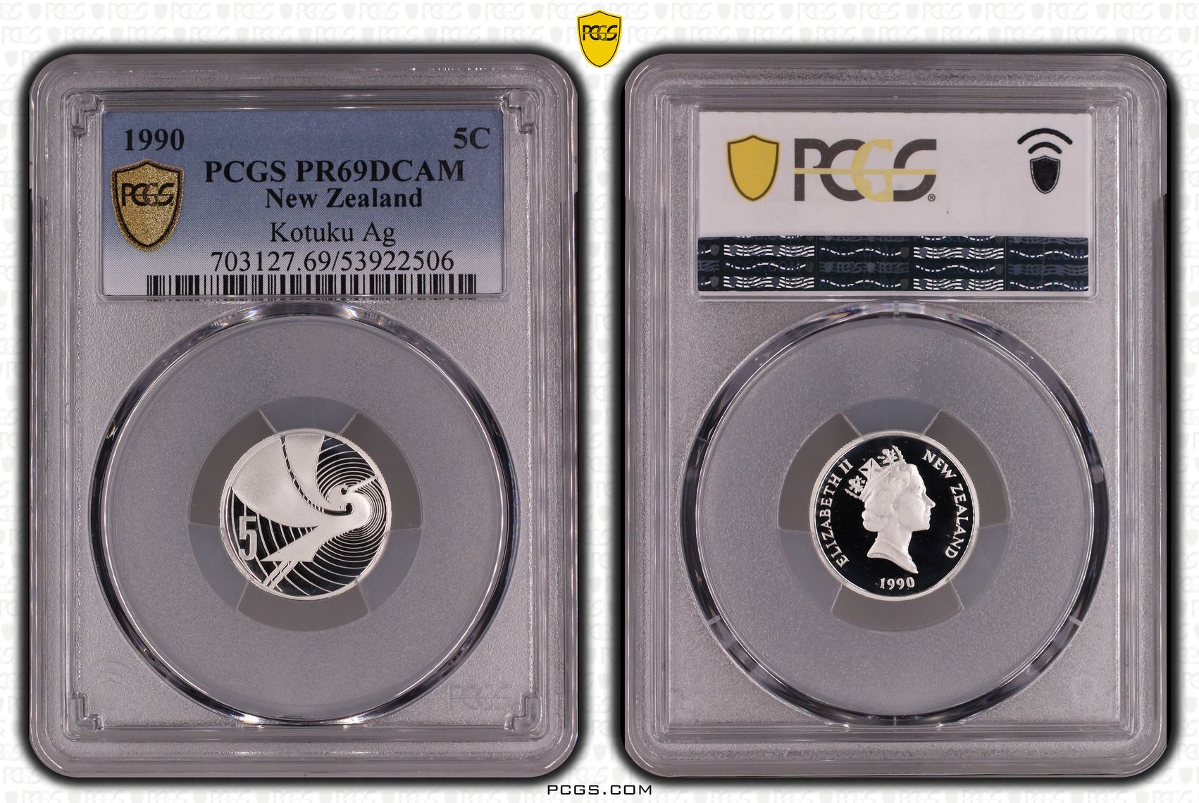 New Zealand , Kotuku Silver, Five Cent, 1990, PCGS PR69DCAM
