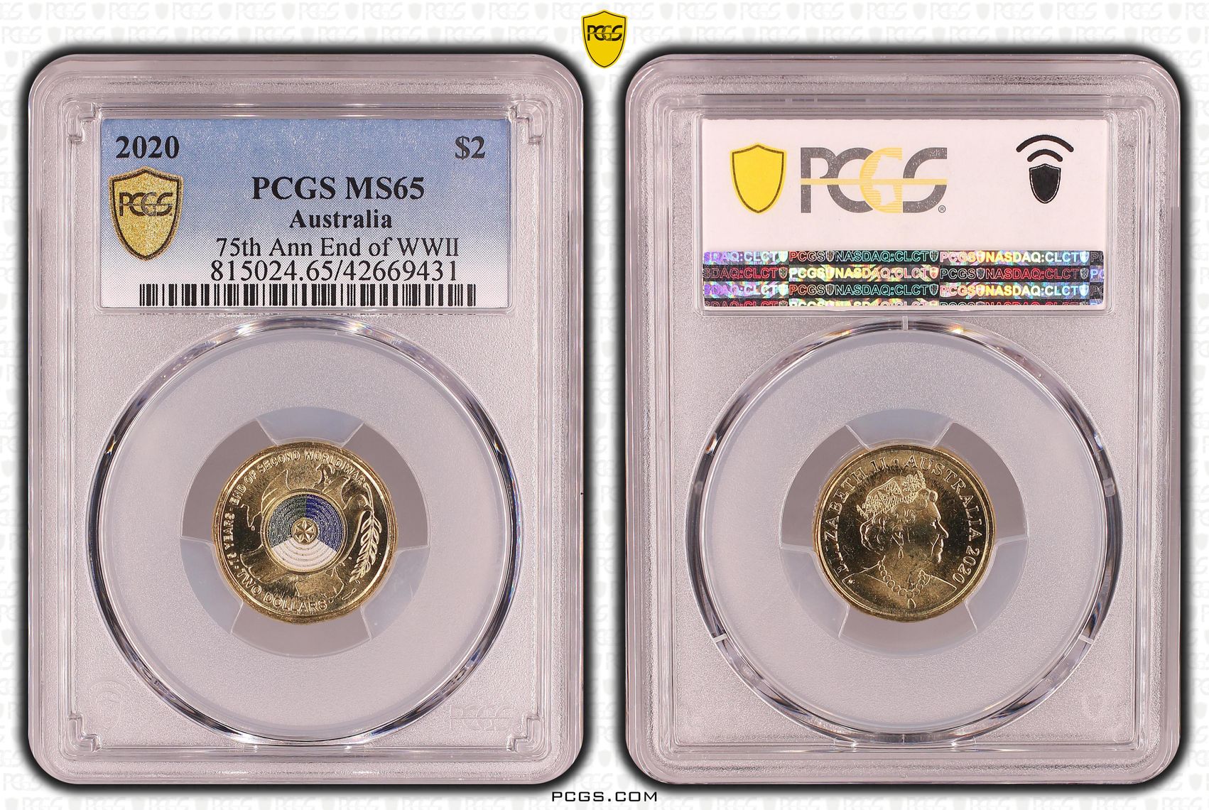 2020 Australia Two Dollar, $2 75th Ann End of WWII PCGS - MS65 -431