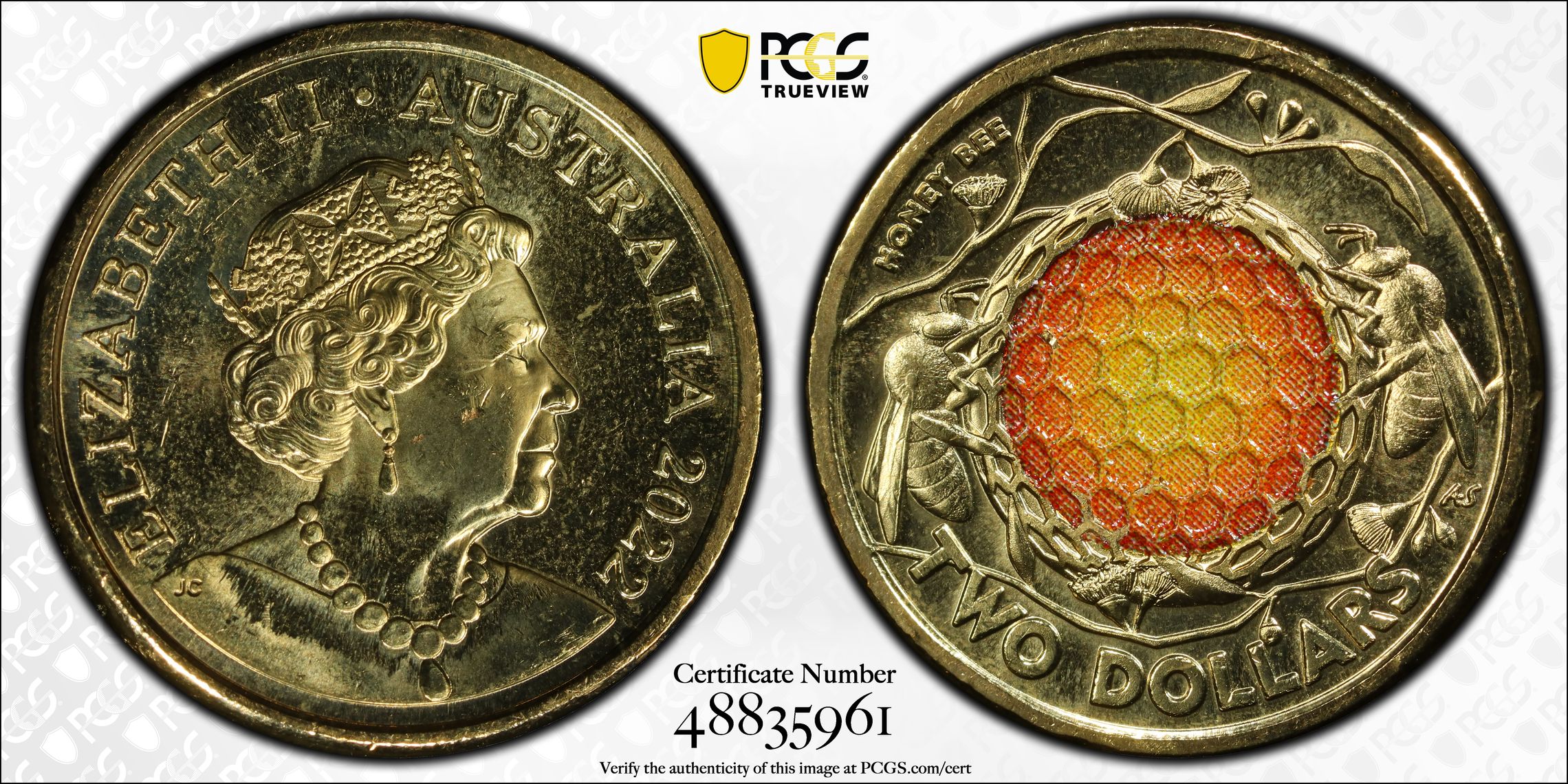 Honey Bee Colorized , Two Dollar, 2022, PCGS MS66