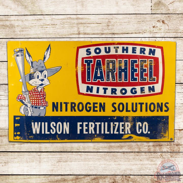 Southern Nitrogen Tarheel "Dixie" Wilson Fertilizer Co. Single Sided Tin Sign w/ Rabbit