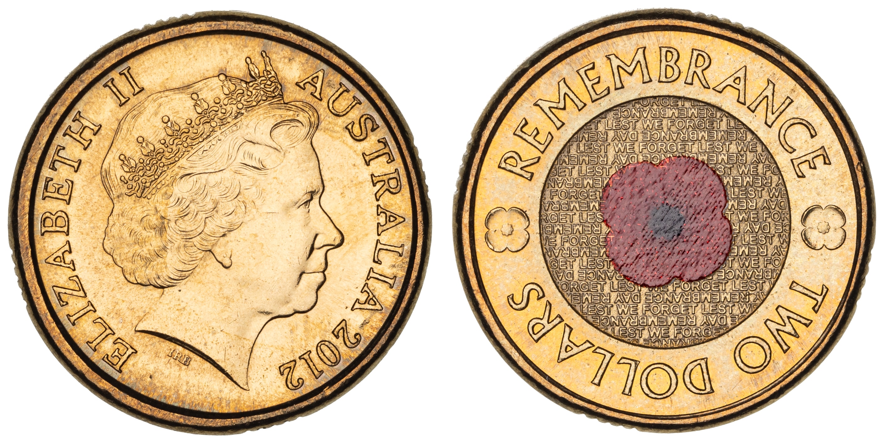 Elizabeth II, Remembrance Day Red Poppy, Two Dollars, 2012, aUNC