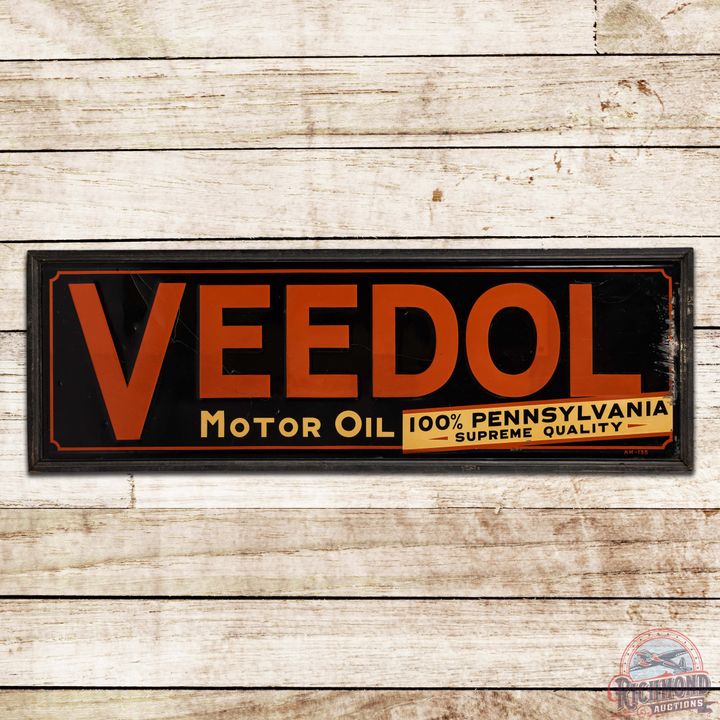 Veedol Motor Oil "Supreme Quality" Emb. Single Sided Tin Sign w/ Wood Frame
