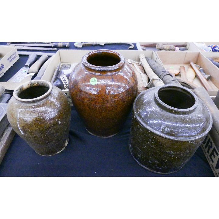 3pc Antique Asian Provincial Ceramic Jars- 8'' to 10''