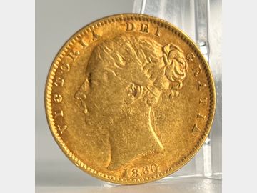 1860 VICTORIA YOUNG HEAD 'LARGE 0' LONDON MINT SHIELD GOLD SOVEREIGN