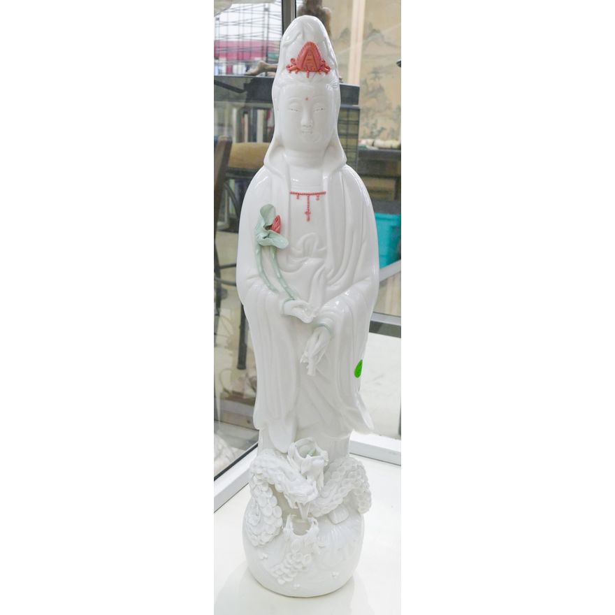 Chinese Blanc de Chine Porcelain Guanyin with Applique 23''