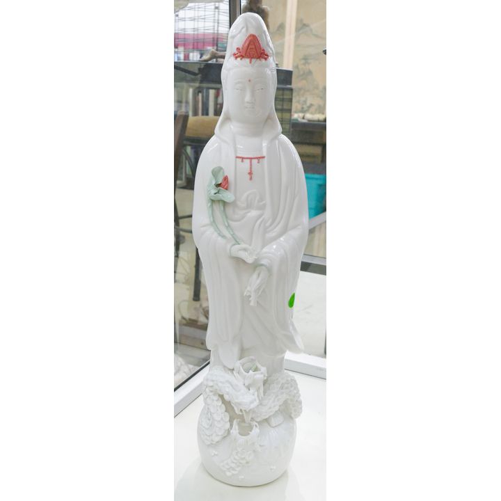 Chinese Blanc de Chine Porcelain Guanyin with Applique 23''