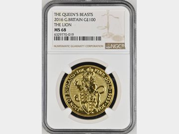 2016 ELIZABETH II QUEENS BEASTS 'LION OF ENGLAND' 1oz GOLD £100 COIN MS68