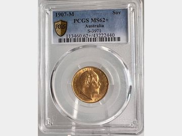 1907 EDWARD VII MELBOURNE MINT GOLD SOVEREIGN MS62+ PCGS