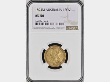 1894 VICTORIA OLD HEAD MELBOURNE MINT GOLD SOVEREIGN AU50
