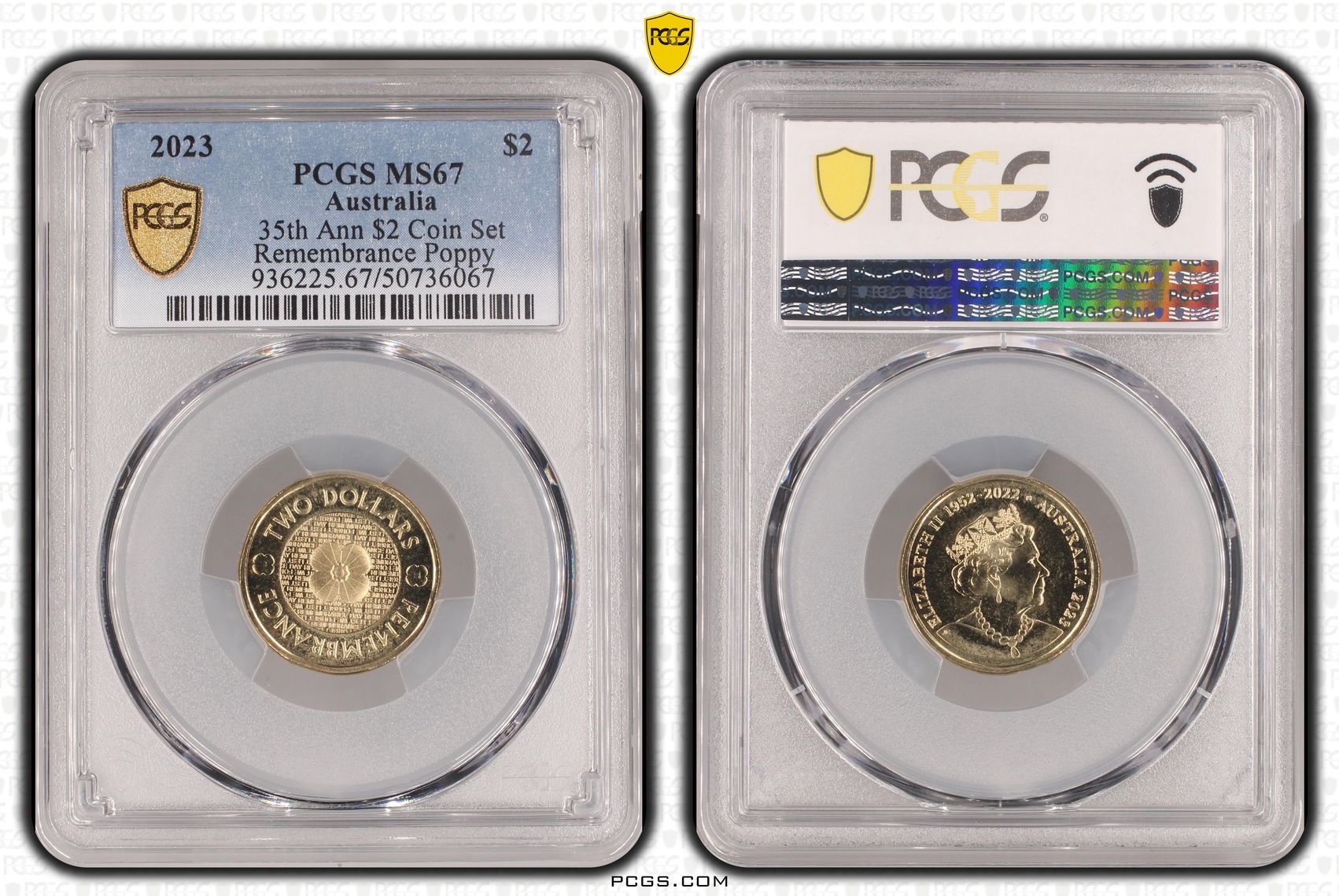 35th Ann $2 Coin Set Remembrance Poppy , Two Dollar, 2023, PCGS MS67