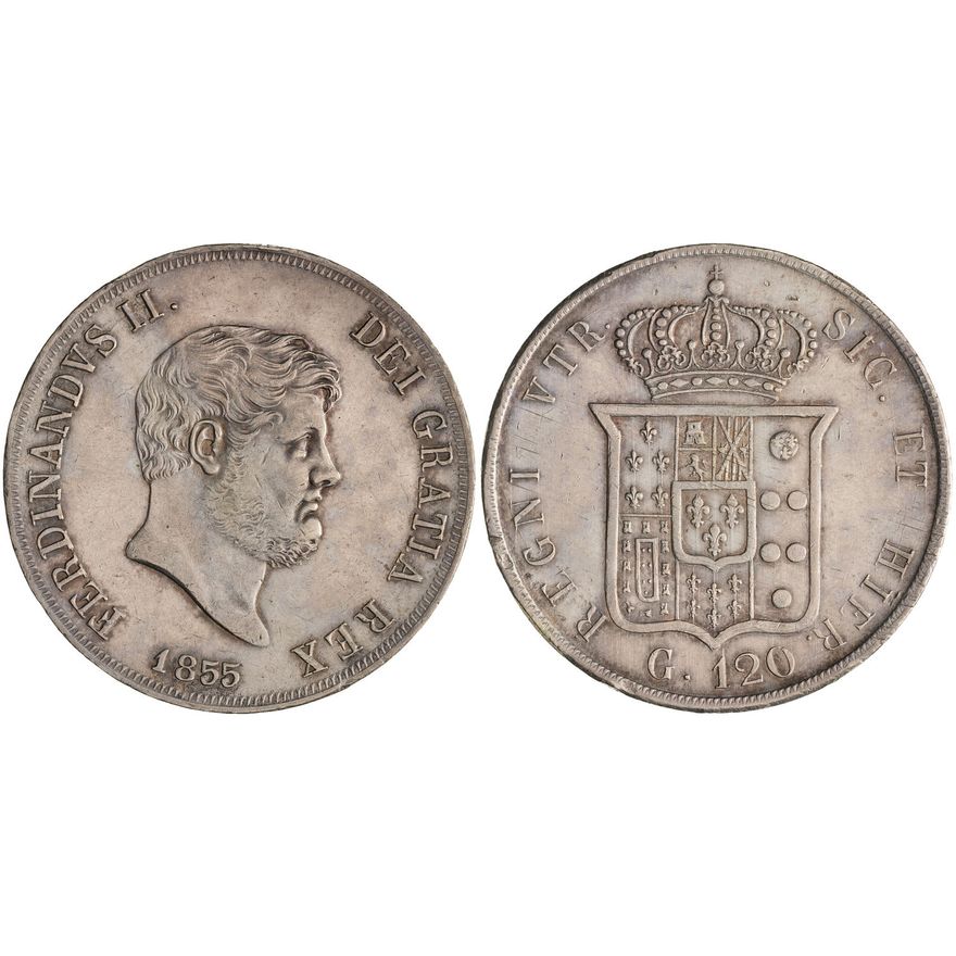 Italian States, Naples, 120 Grana, 1855,  VF