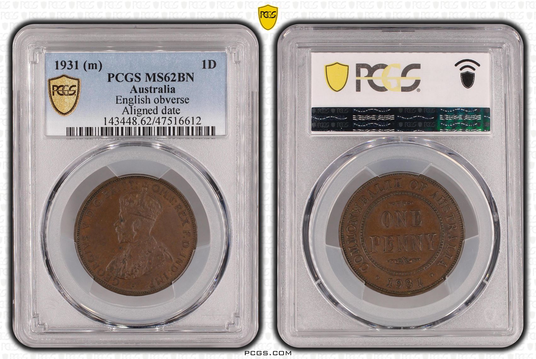 George V, Penny, 1931, PCGS MS62BN