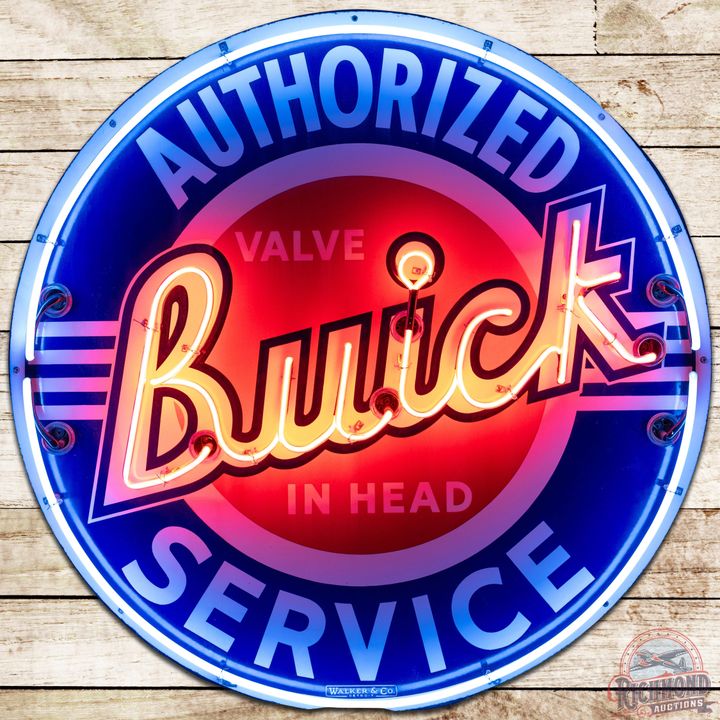 42" Buick Valve In Head Authorized Service DS Porcelain Neon Sign & Original Can