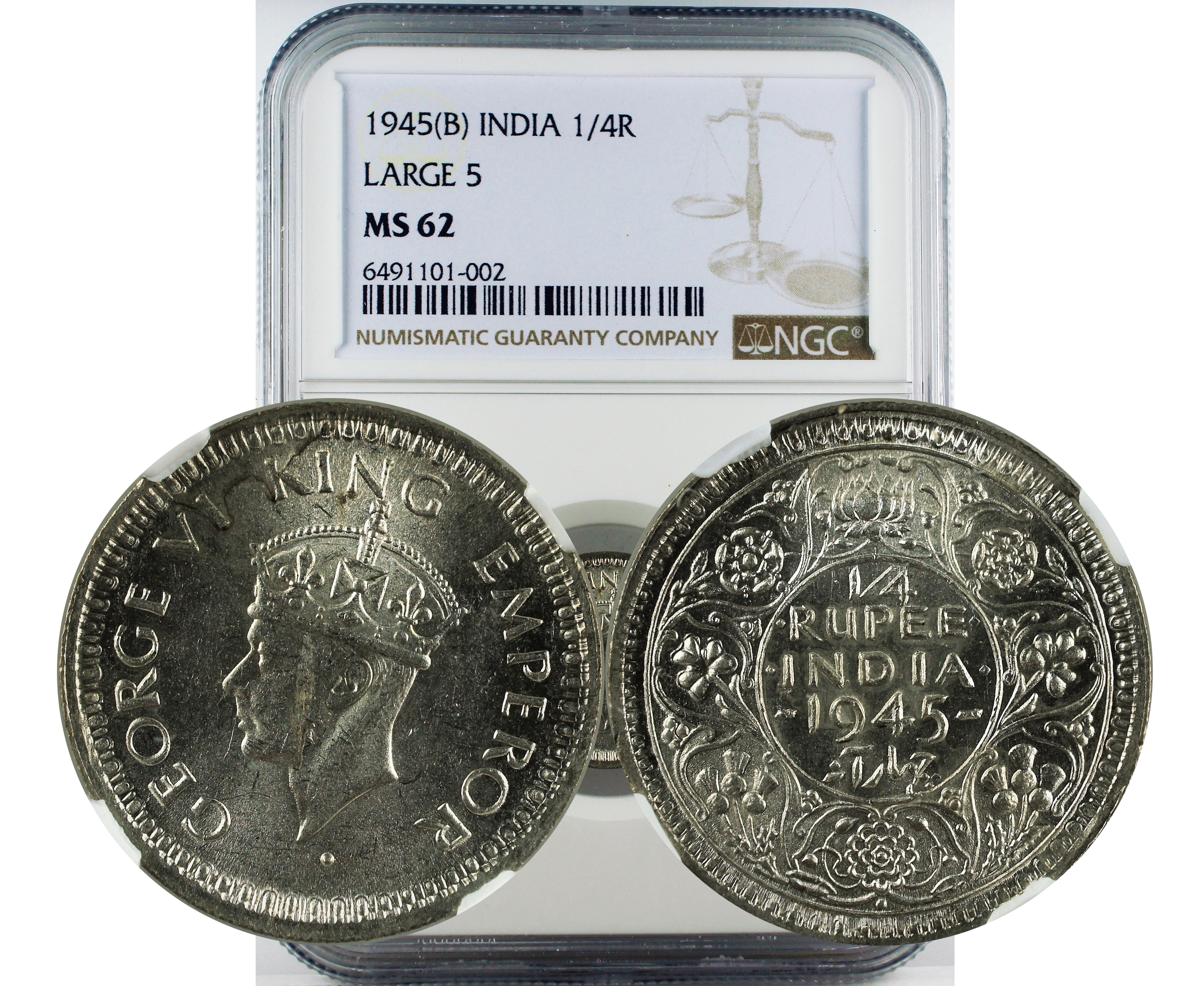 1945(B) INDIA LARGE 5 1/4R MS 62