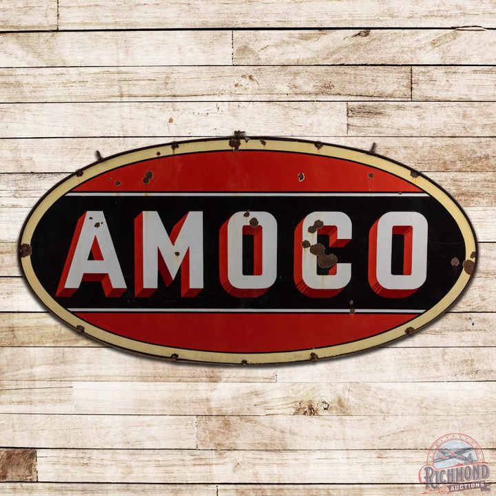 Amoco Gasoline 8' Double Sided Porcelain ID Sign w/ Frame