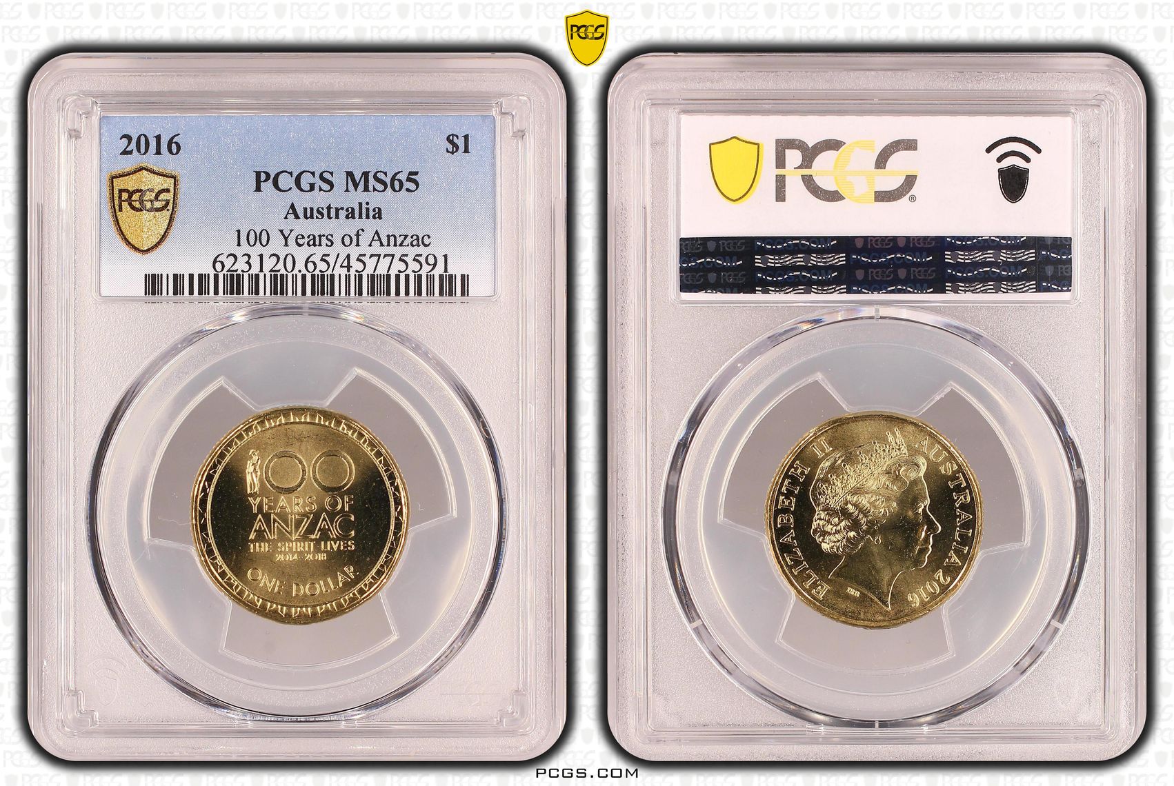 100 Years of Anzac , One Dollar, 2016, PCGS MS65