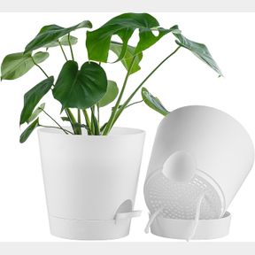 FAITHLAND 2-PACK 9 INCH PLANTER POTS FOR INDOOR OUTDOOR PLANTS, SELF WATERING FLOWER POTS WITH DEEP RESERVOIR, WHITE