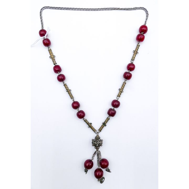 Sterling Filigree & Amber Large Art Necklace 24''