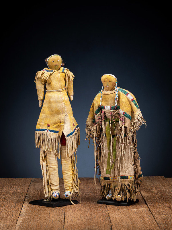 Cheyenne Beaded Hide Dolls, Pair 