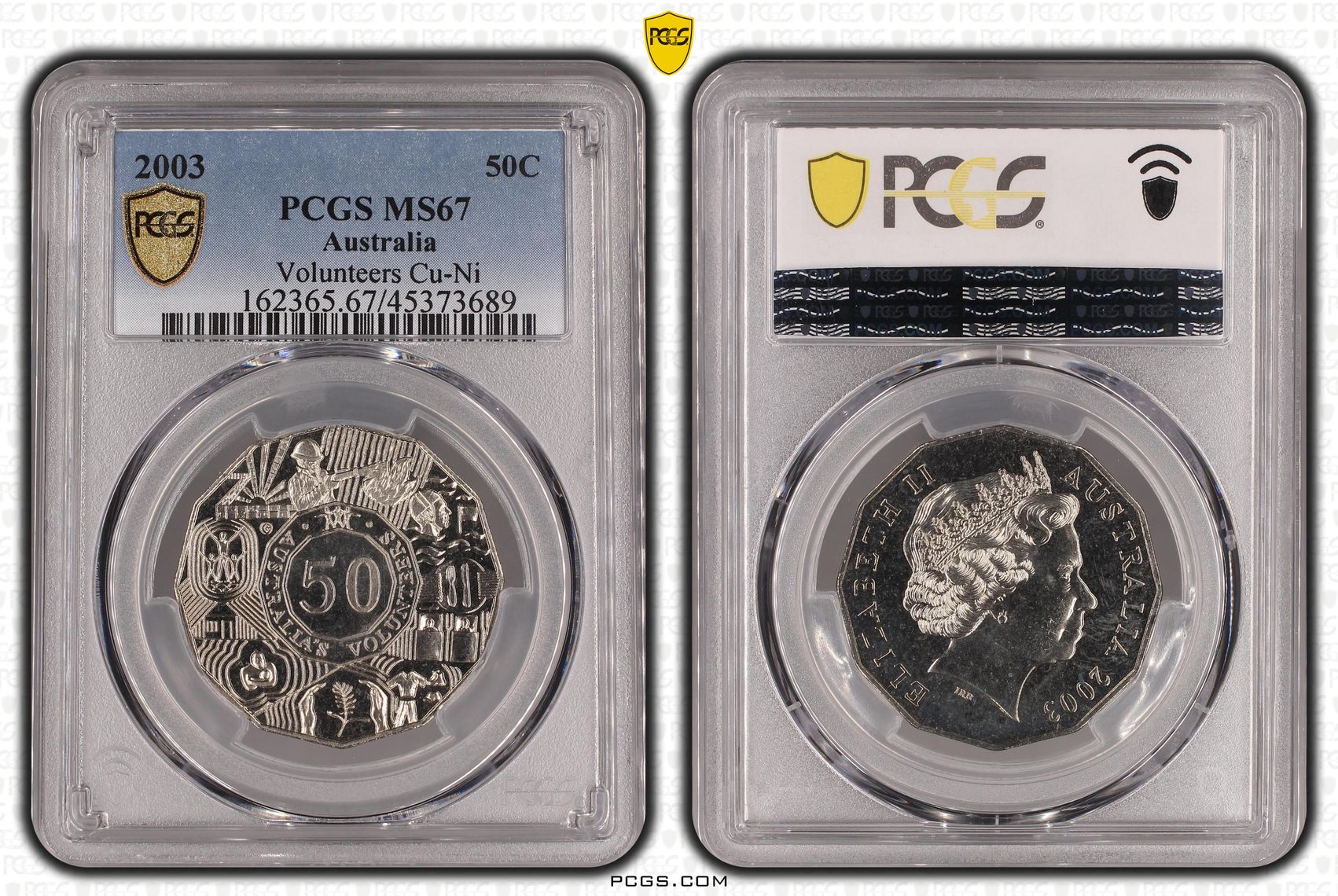 Elizabeth II, Volunteers Cu-Ni, Fifty Cent, 2003, PCGS MS67