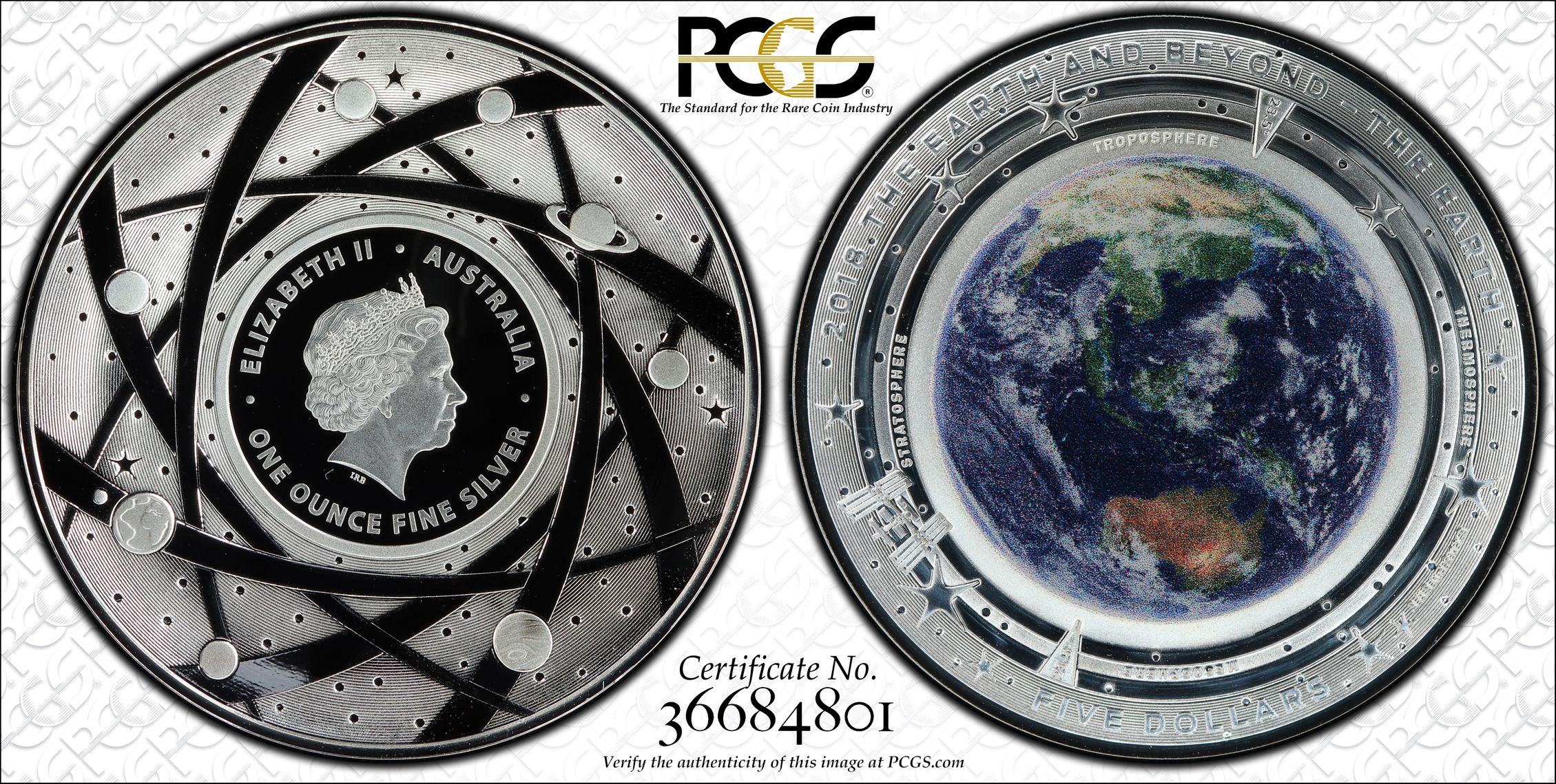 2018 Australia Five Dollar, $5 Silver Proof The Earth PCGS - PR70DCAM POP 23/0 -801