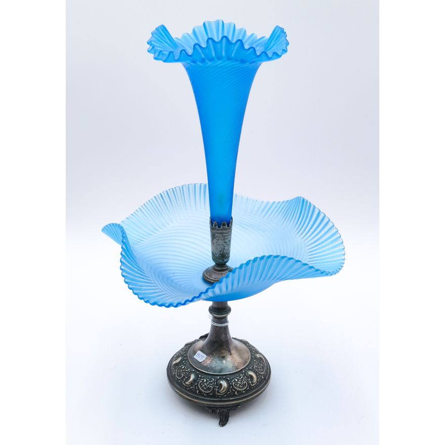 Victorian Blue Glass Silverplated Epergne 16''