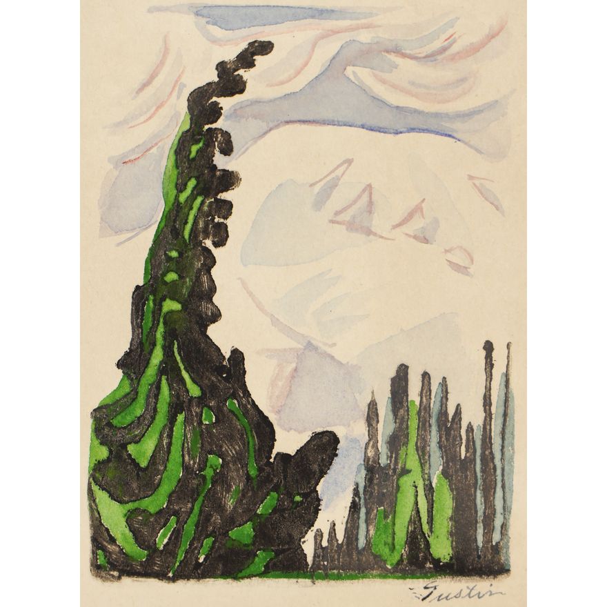 Paul Morgan Gustin ''Rainier Tree'' 1939 Color Woodcut