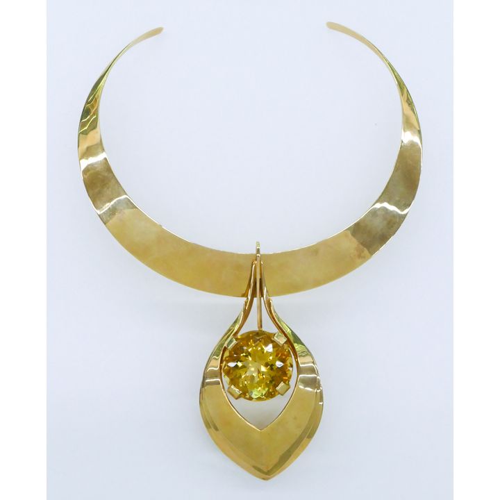 Modernist 14k Citrine Pendant Choker Necklace