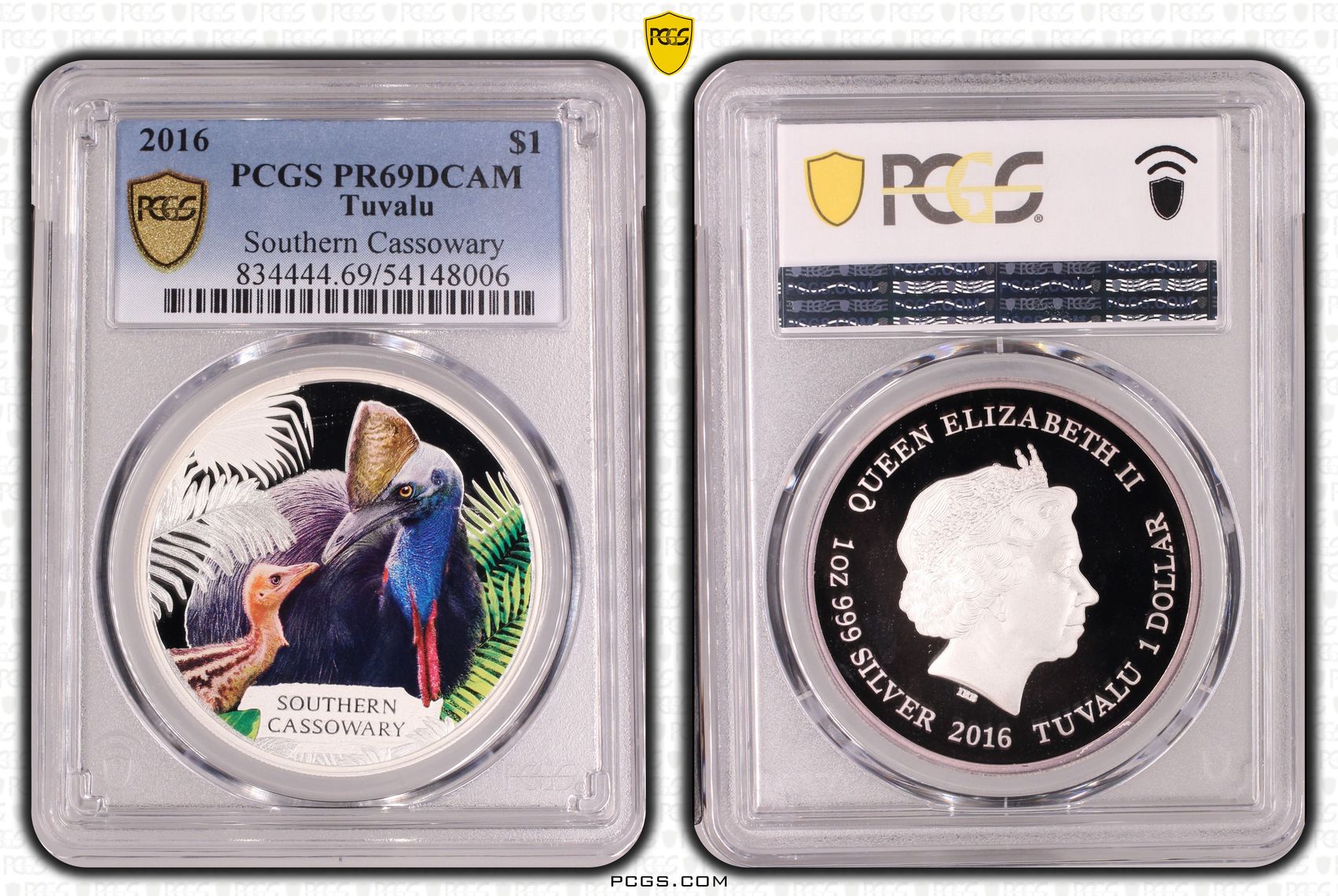 Tuvalu, Southern Cassowary, One Dollar, 2016, PR69DCAM