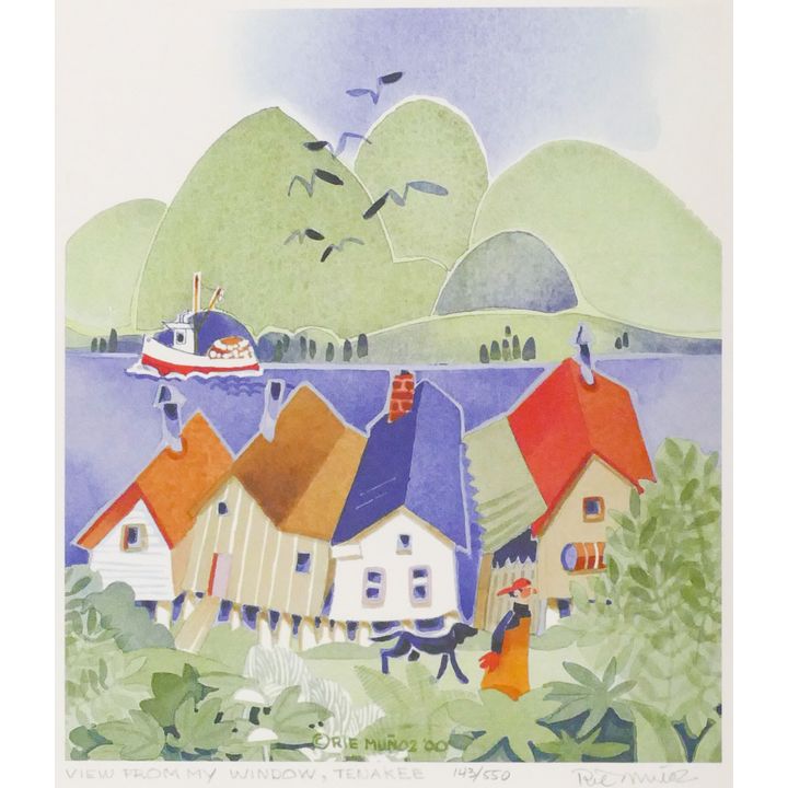 Rie Munoz ''View From My Window, Tenakee'' 2000 Signed Print 11.75'' x 11'' Sheet.