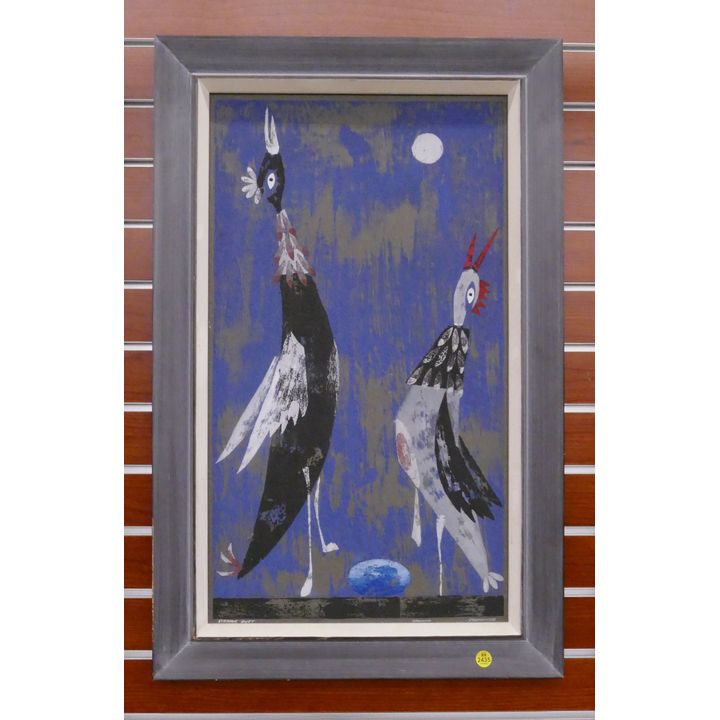 Richard Kirsten 'Strange Duet' Woodblock Print Framed- 31x20''