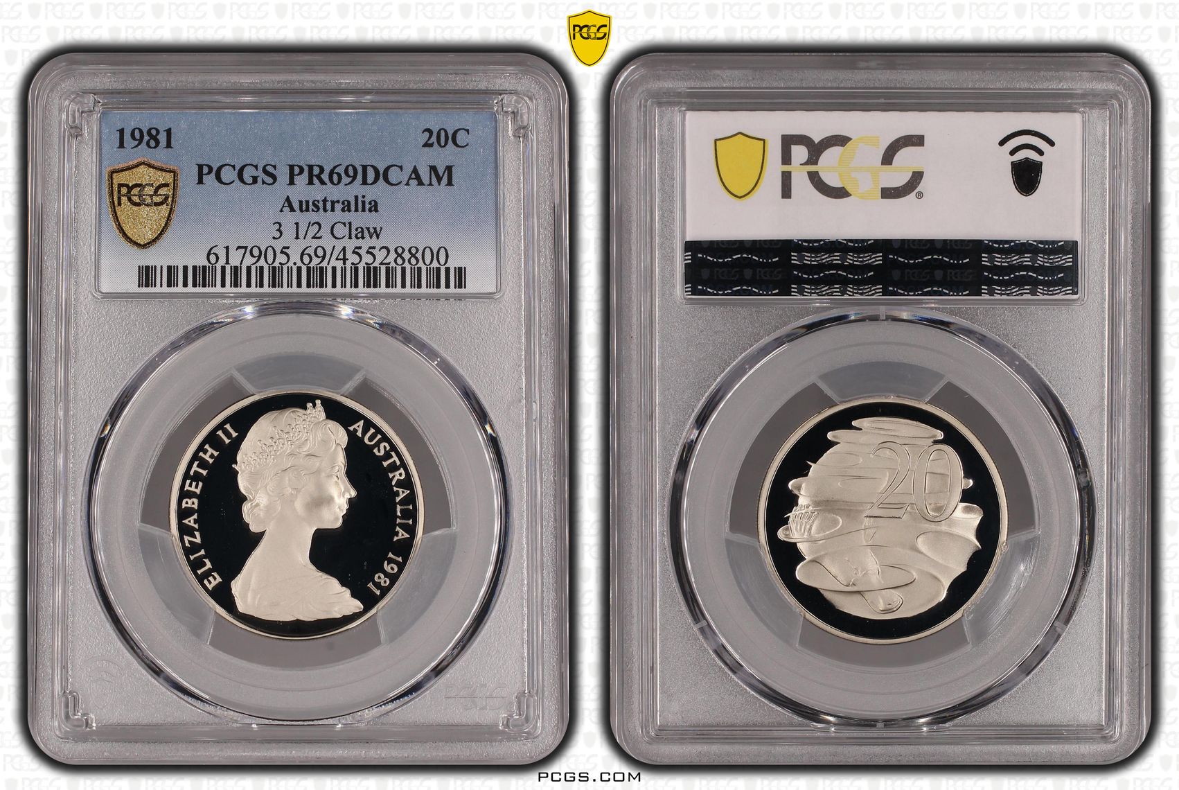 Elizabeth II, 3 1/2 Claw, Scalloped Letters Obv, Twenty Cent, 1981, PCGS PR 69DCAM