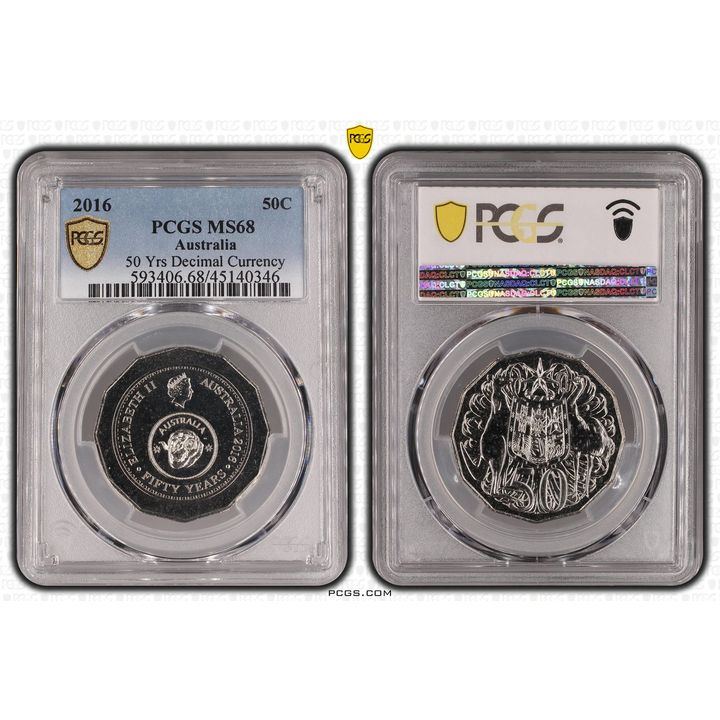 2016 Australian Fifty Cent, 50c 50th Ann. Decimal Currency PCGS - MS68 -346