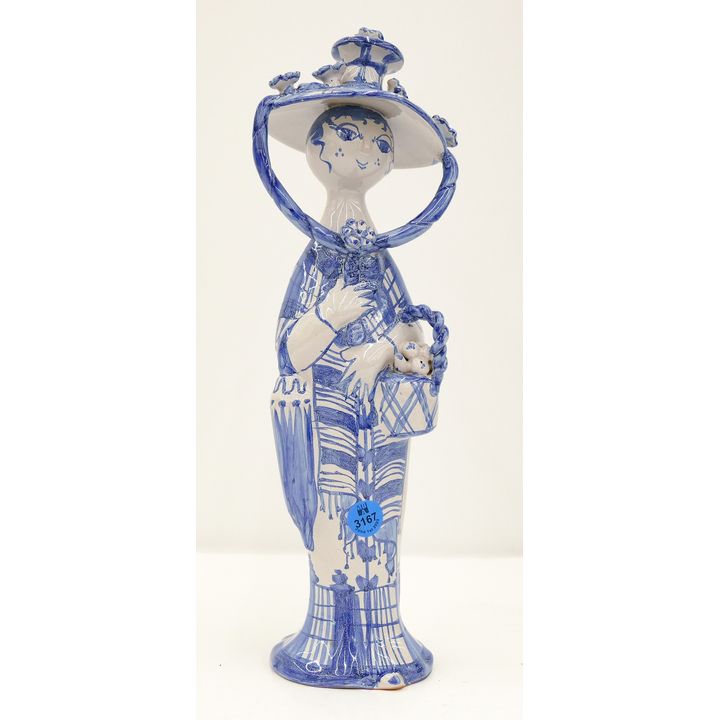 Bjorn Wiinblad Danish Tall Woman with Basket Ceramic Figure 13.5''