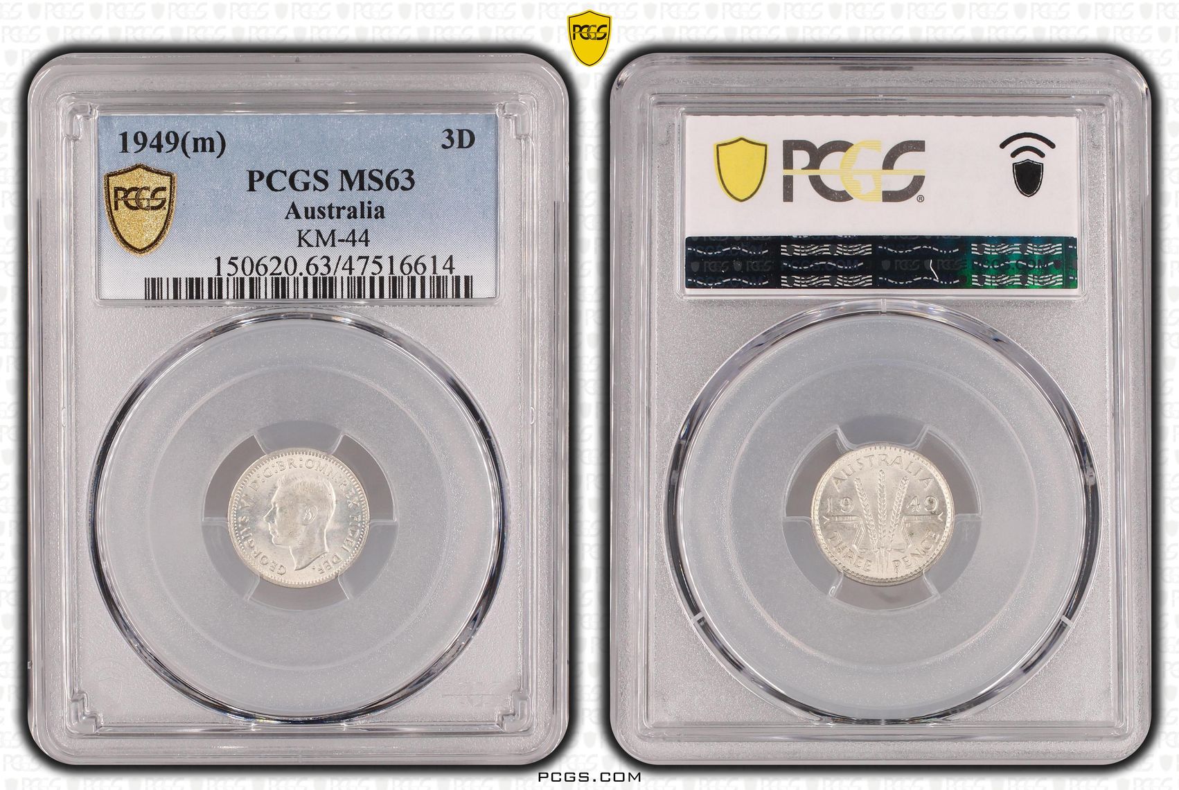 Threepence, 1949(m), PCGS MS 63