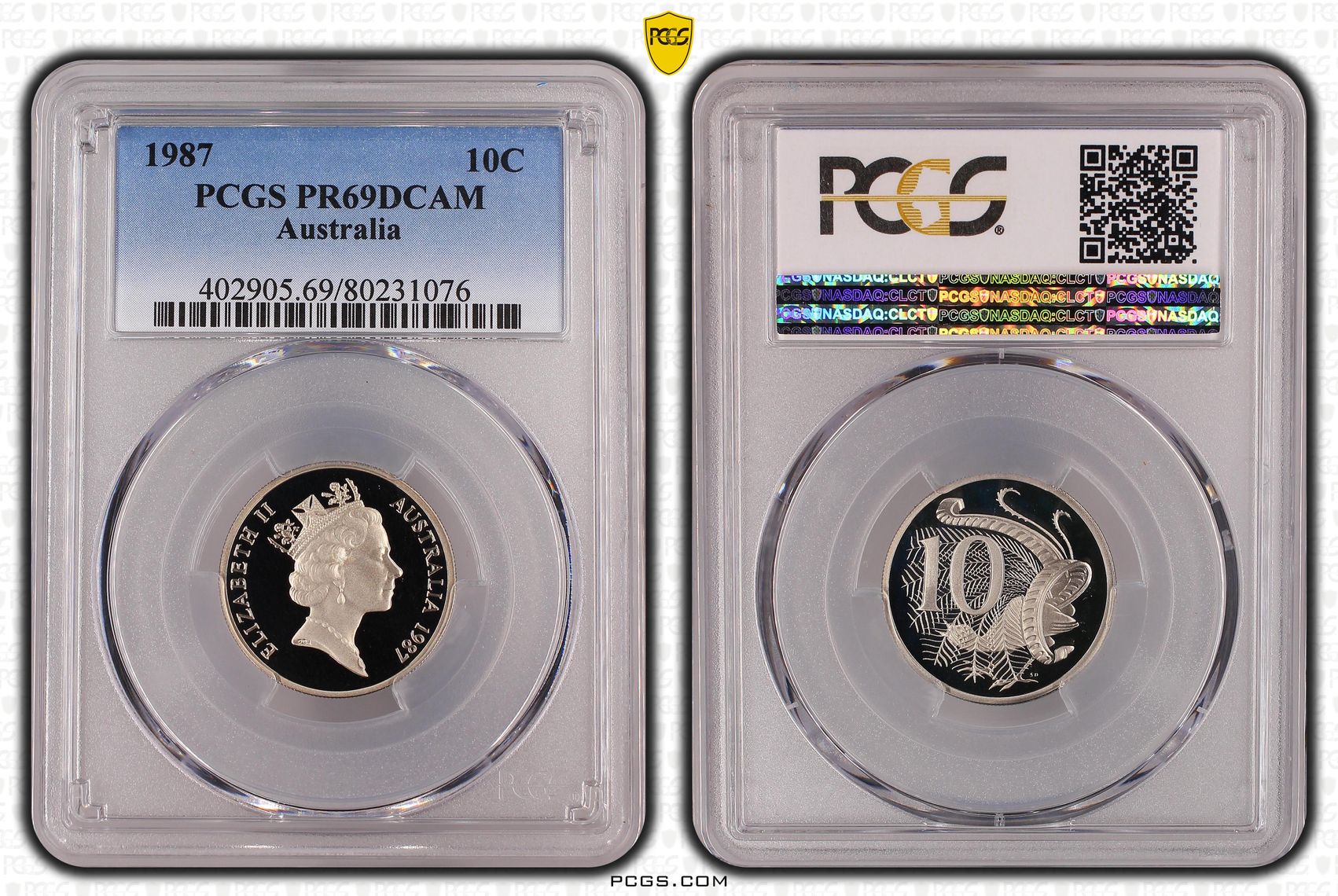 Elizabeth II, Ten Cent, 1987, PCGS PR69DCAM