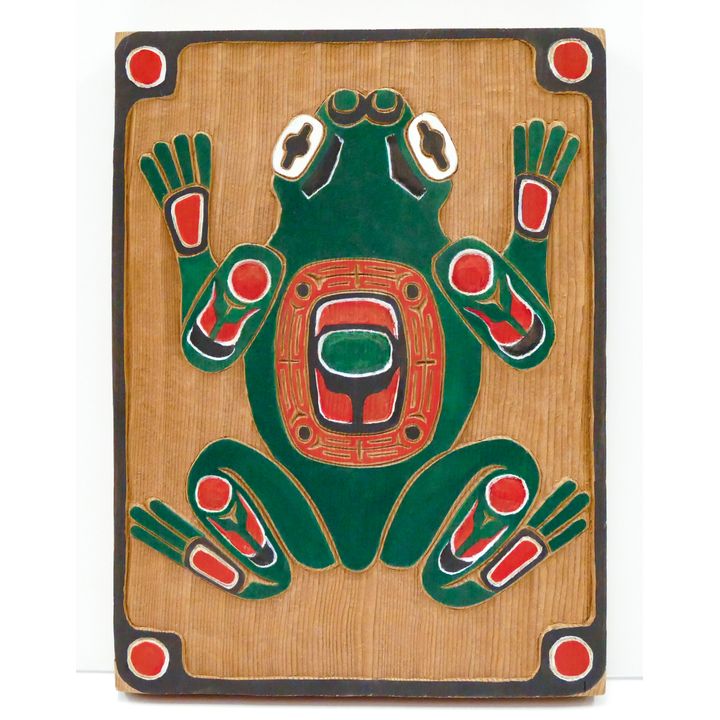 Bill Martin Jr. (Makah) Carved Cedar Frog Plaque 11''x8''