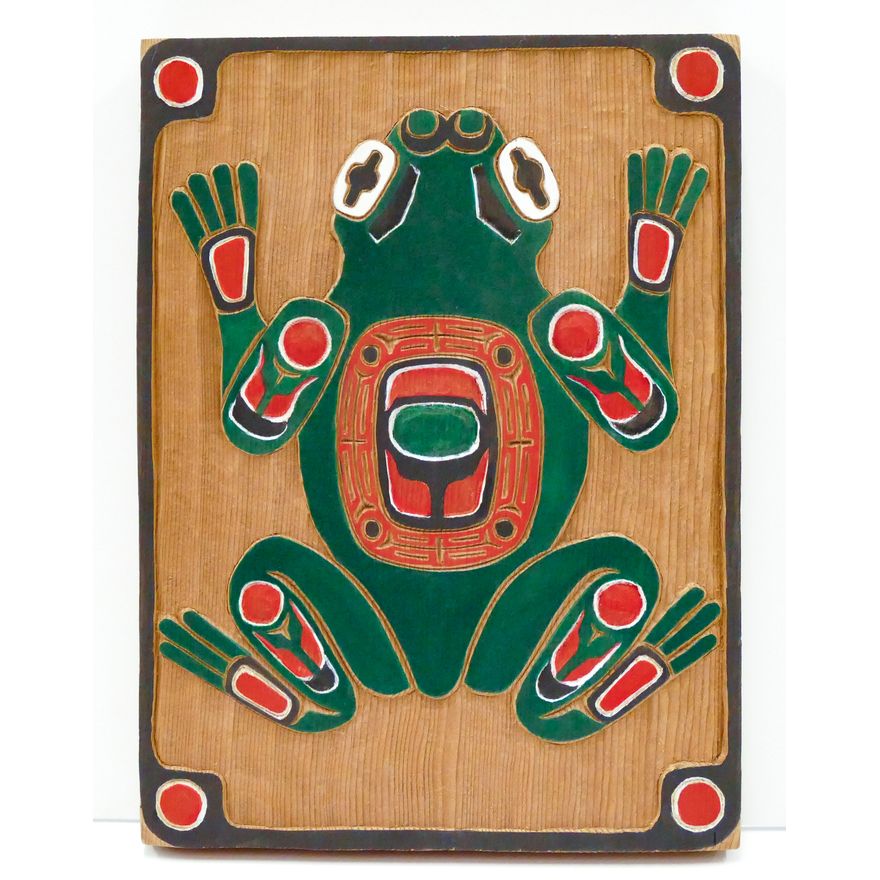 Bill Martin Jr. (Makah) Carved Cedar Frog Plaque 11''x8''