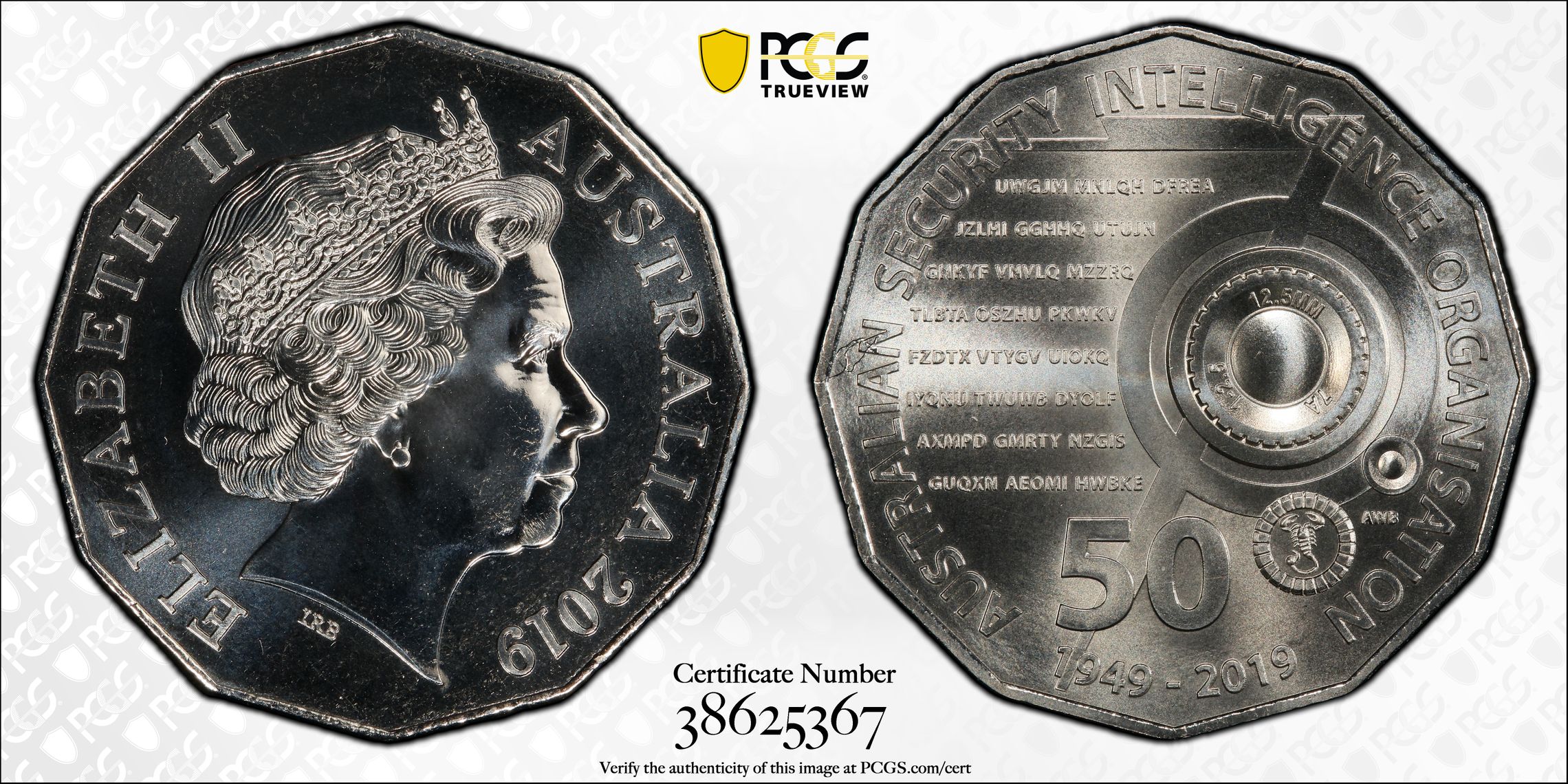 376 · ASIO 70th Anniversary, Fifty Cent, 2019, PCGS MS68