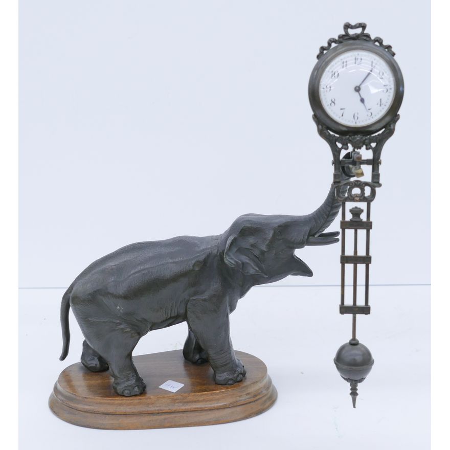 Antique Metal Figural Elephant Pendulum Clock- 11x10''