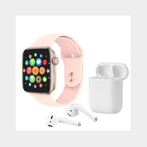 Smart Watch FocusFit Pro-T500 with i12 TWS Wireless Bluetooth Ear Buds New - Pink and White -Bar 9902140860128- 51745/26177