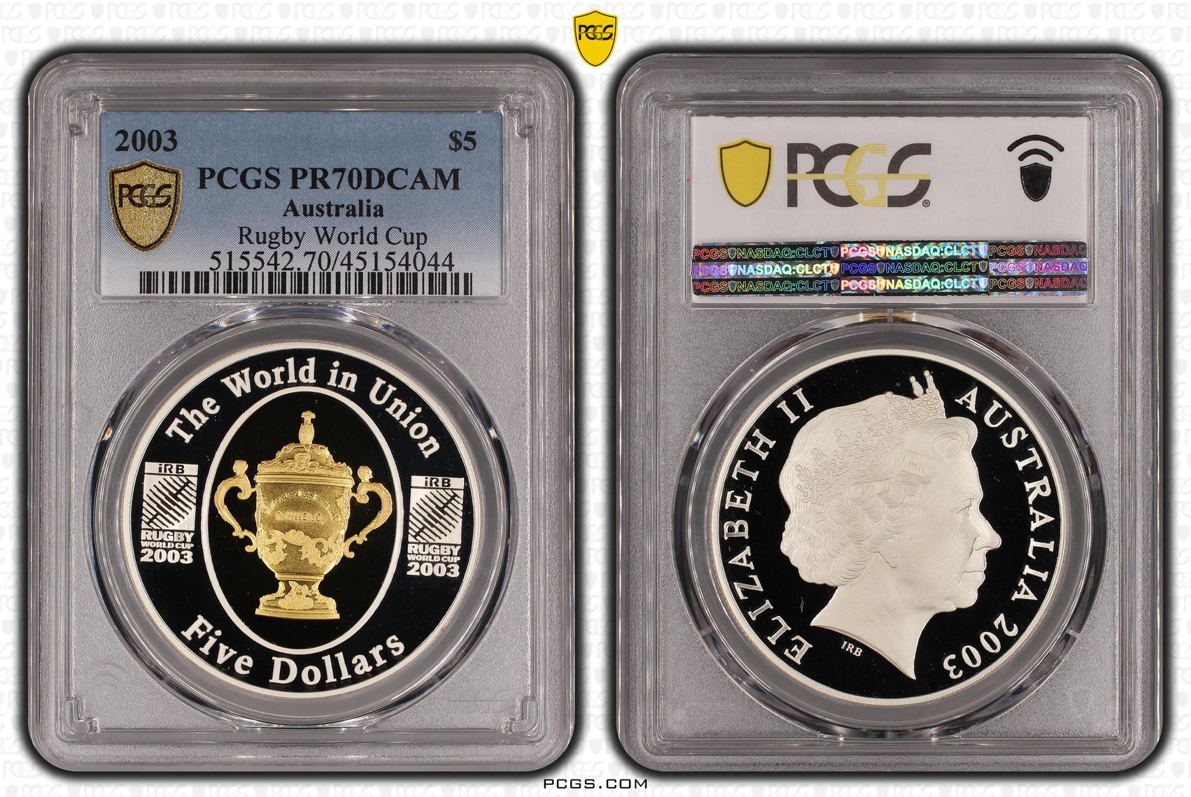 Elizabeth II, Rugby World Cup, Five Dollar, 2003, PCGS PR 70DCAM