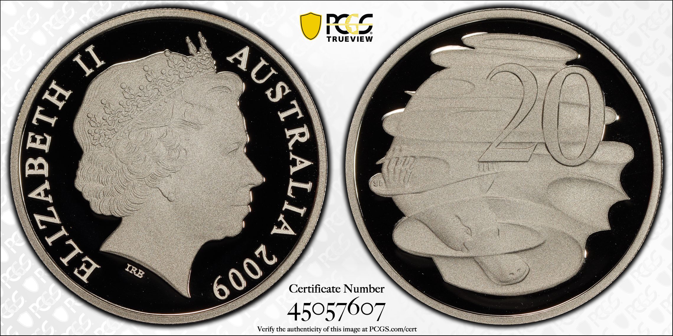 Top pop, Twenty Cent, 2009, PCGS PR70DCAM