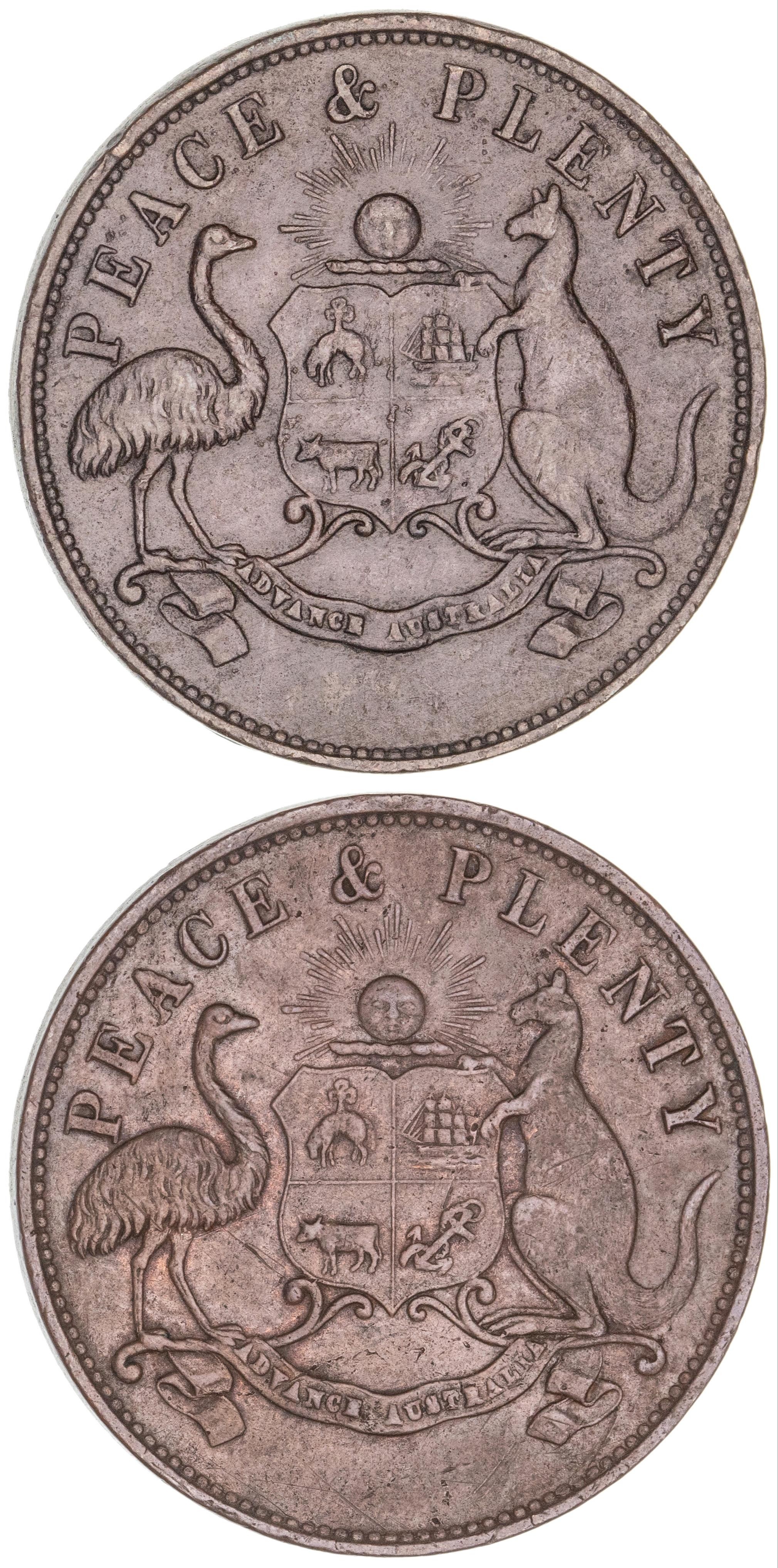 251 · Accumulation, Peace & Plenty, Melbourne, Penny, 1858,  VF