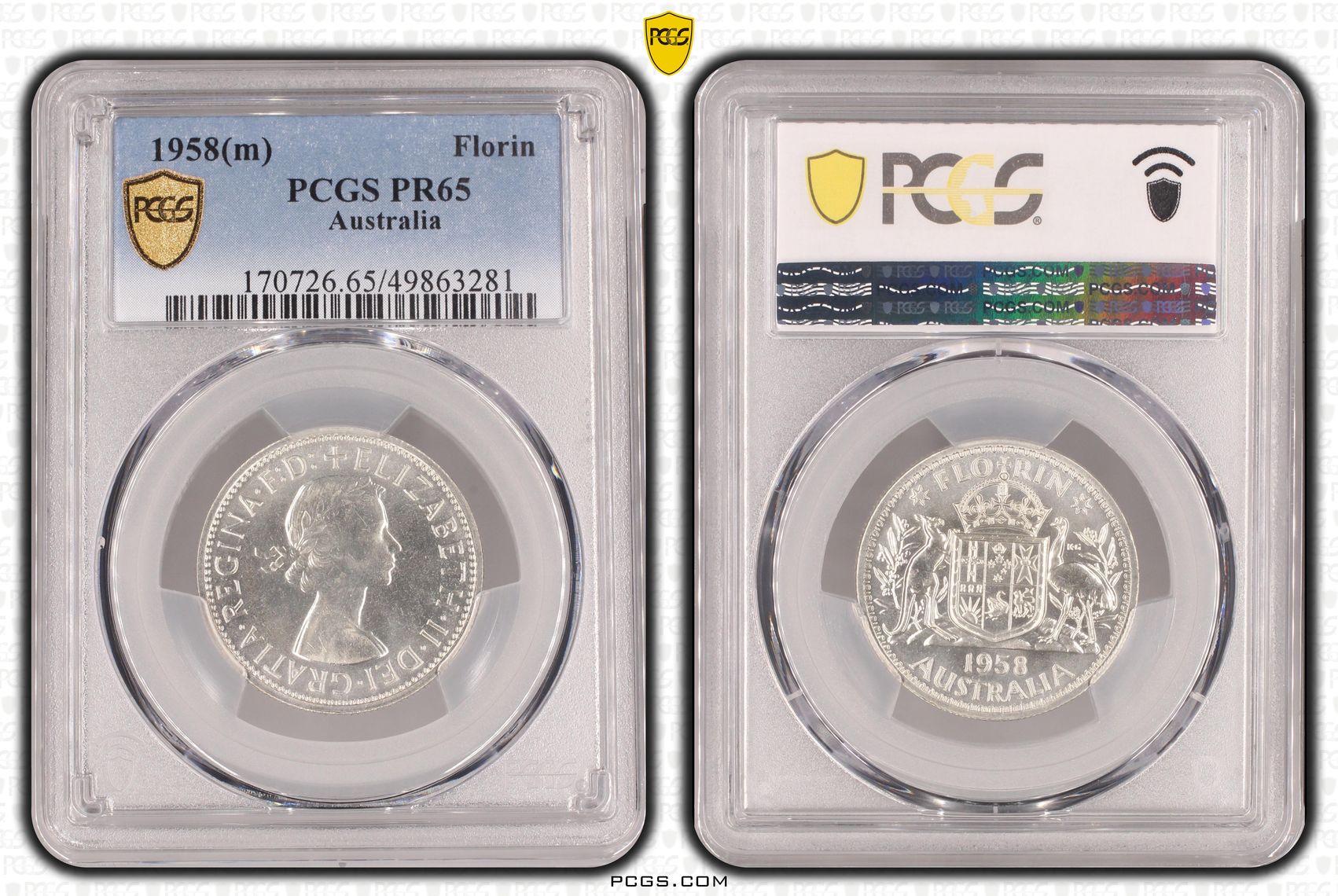 Elizabeth II, Florin, 1958(m), PCGS PR65
