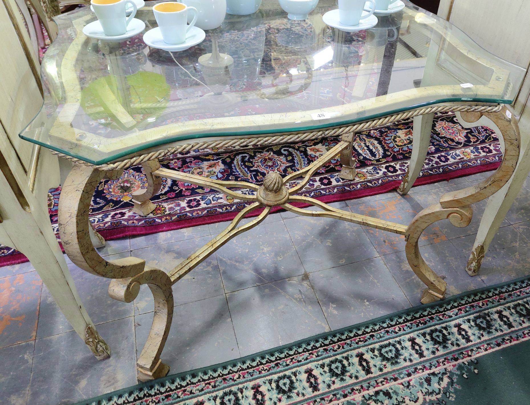 48 · REGENCY STYLE GLASS TOPPED SIDE TABLE