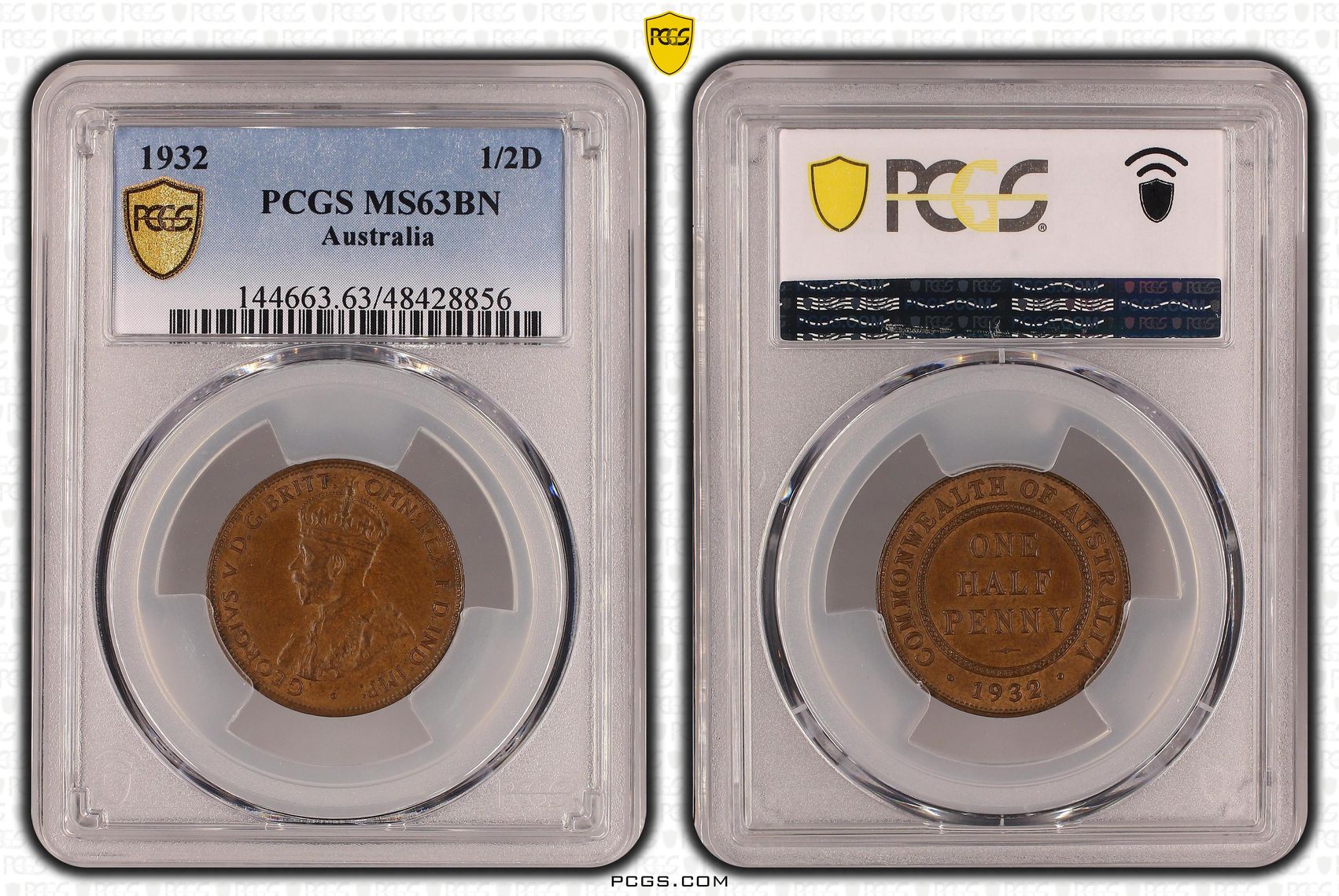 Halfpenny, 1932, PCGS MS 63BN