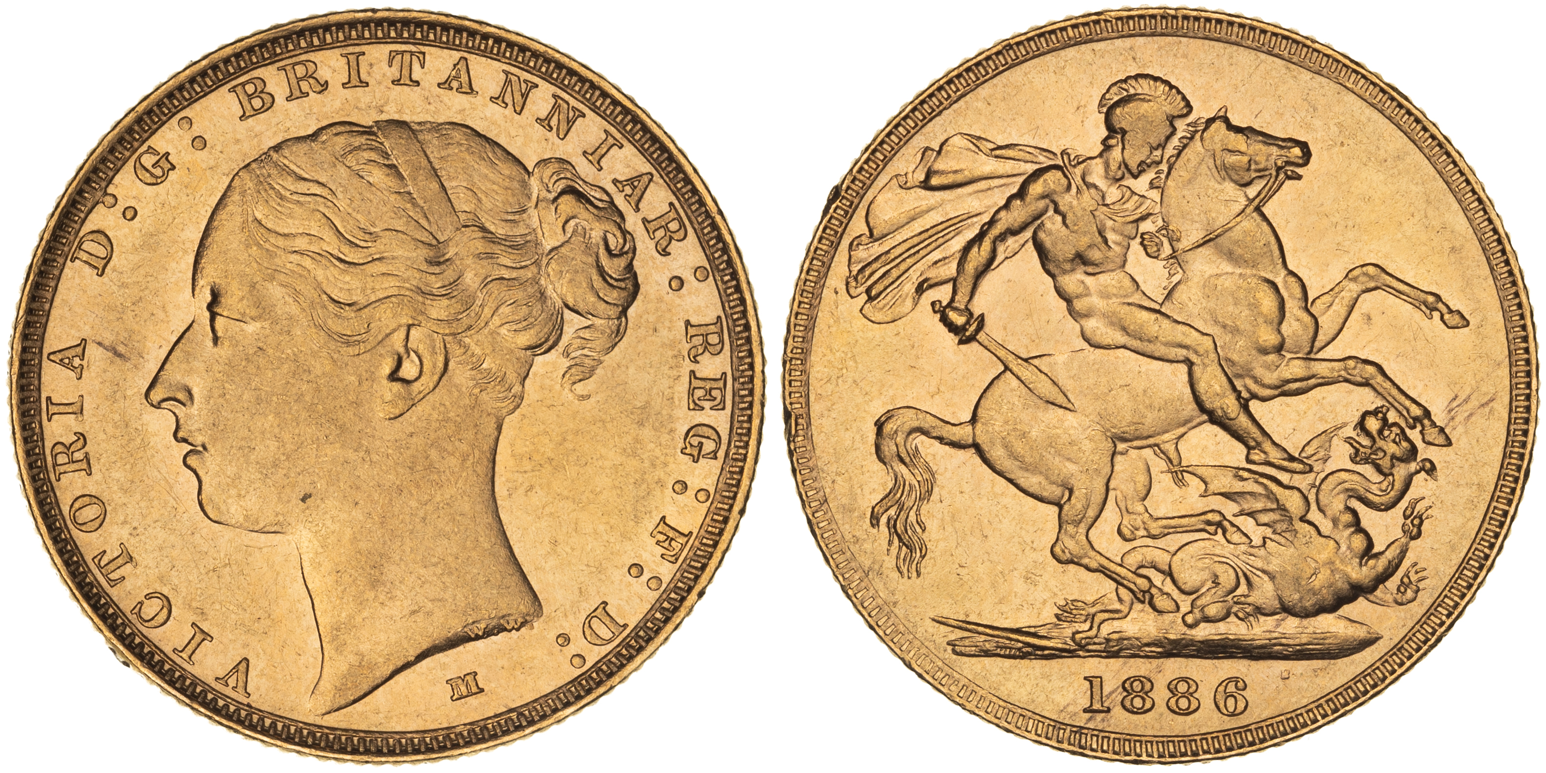 Victoria, Shield Reverse - Young Head, Sovereign, 1886-M, UNC