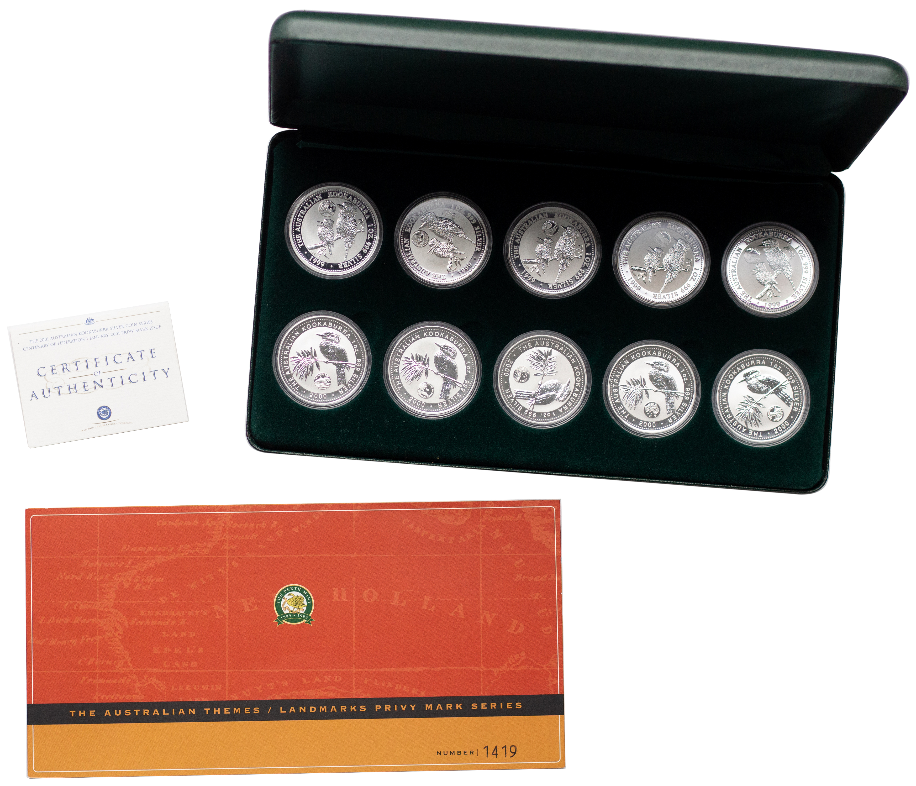 Elizabeth II, Kookaburra Silver Bullion Coin Set, 1999 - 2000, FDC