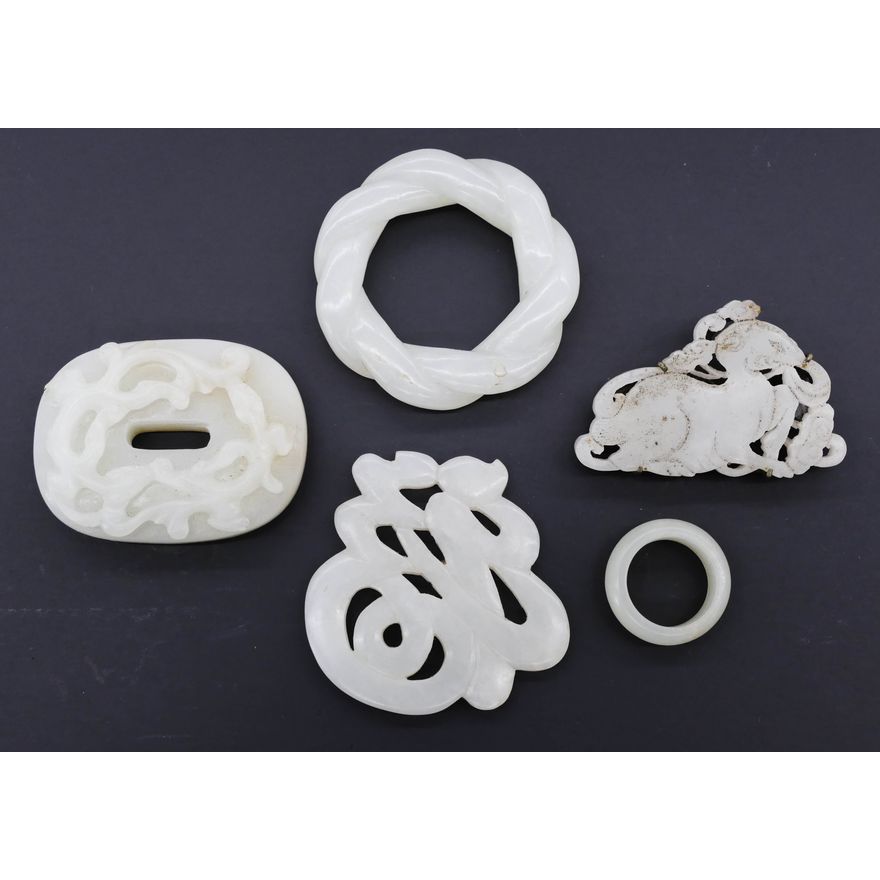 5pc Chinese Qing White Jade Pendants and Jewelry